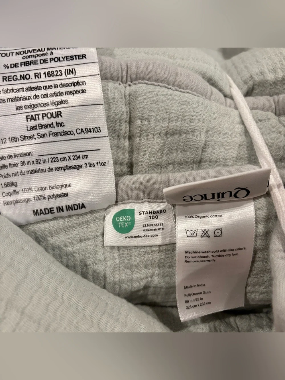 Organic Airy Gauze Dream Quilt Full/Queen in Mist